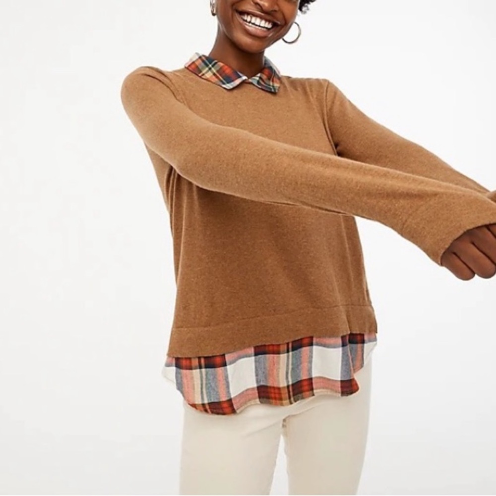 J. Crew Tartan Woven Collar Sweater
